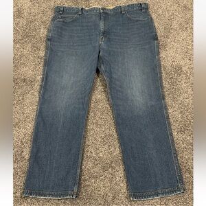 Duluth Trading Co Jeans Men Sz 44x32 Blue Flex Ballroom Relaxed Stretch Distress